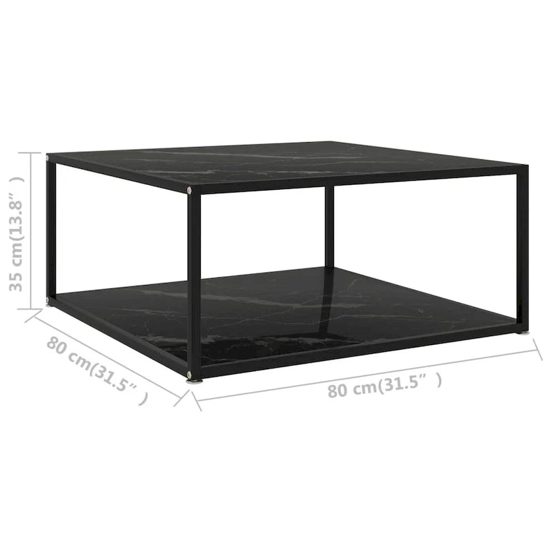 vidaXL Table Basse Noir 80x80x35 Verre Trempé - 80 x 80 x 35