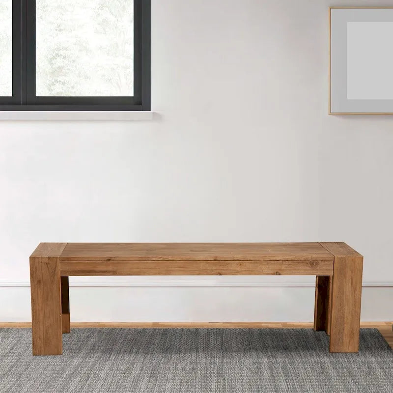Banc en bois d'acacia massif avec pieds en équerre, marron - 18 H x 58 W x 16 L pouces