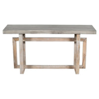 Console de style rustique de 150 cm fabriquée à la main avec base géométrique imbriquée, marron clair rustique