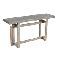 Console de style rustique de 150 cm fabriquée à la main avec base géométrique imbriquée, marron clair rustique