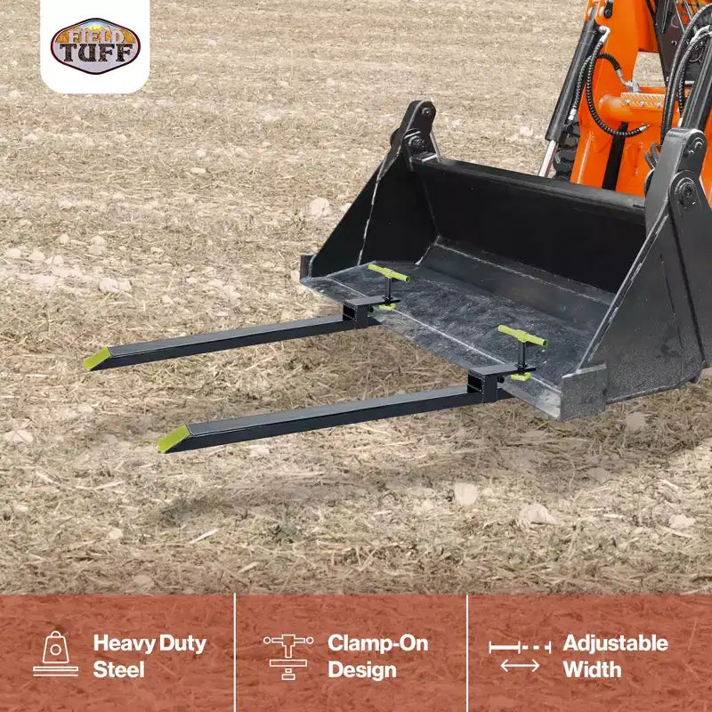 Fourches de tracteur en acier Field Tuff, capacité de 725 kg, accessoires robustes pour mini-chargeur pour le levage de palettes, lot de 2, noir/vert