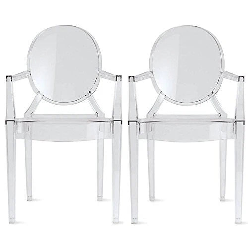Lot de 2 chaises empilables en lucite transparentes pour cuisine, terrasse, salle à manger, salon, chambre, fête, avec dossier ovale, bureau