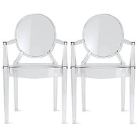 Lot de 2 chaises empilables en lucite transparentes pour cuisine, terrasse, salle à manger, salon, chambre, fête, avec dossier ovale, bureau