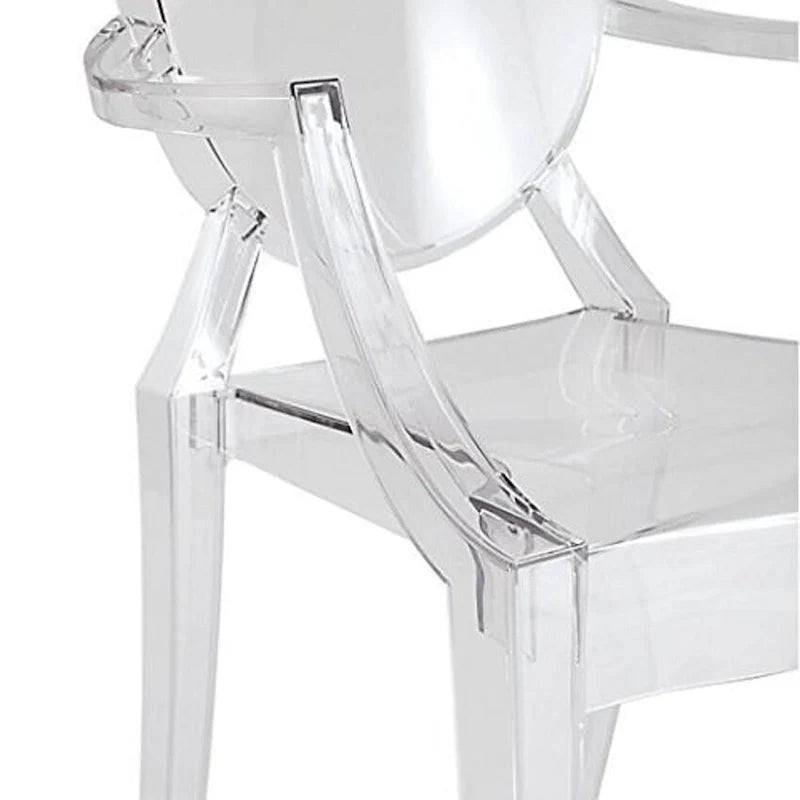 Lot de 2 chaises empilables en lucite transparentes pour cuisine, terrasse, salle à manger, salon, chambre, fête, avec dossier ovale, bureau