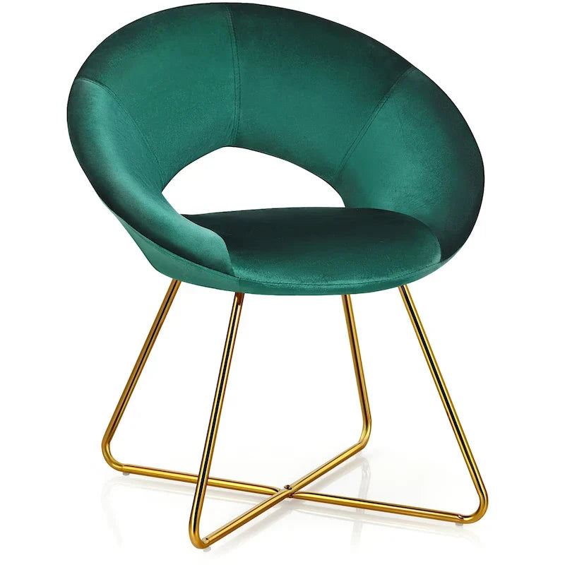 Costway Chaise d'appoint moderne en velours, chaise de coiffeuse rembourrée avec dorures - Voir détails