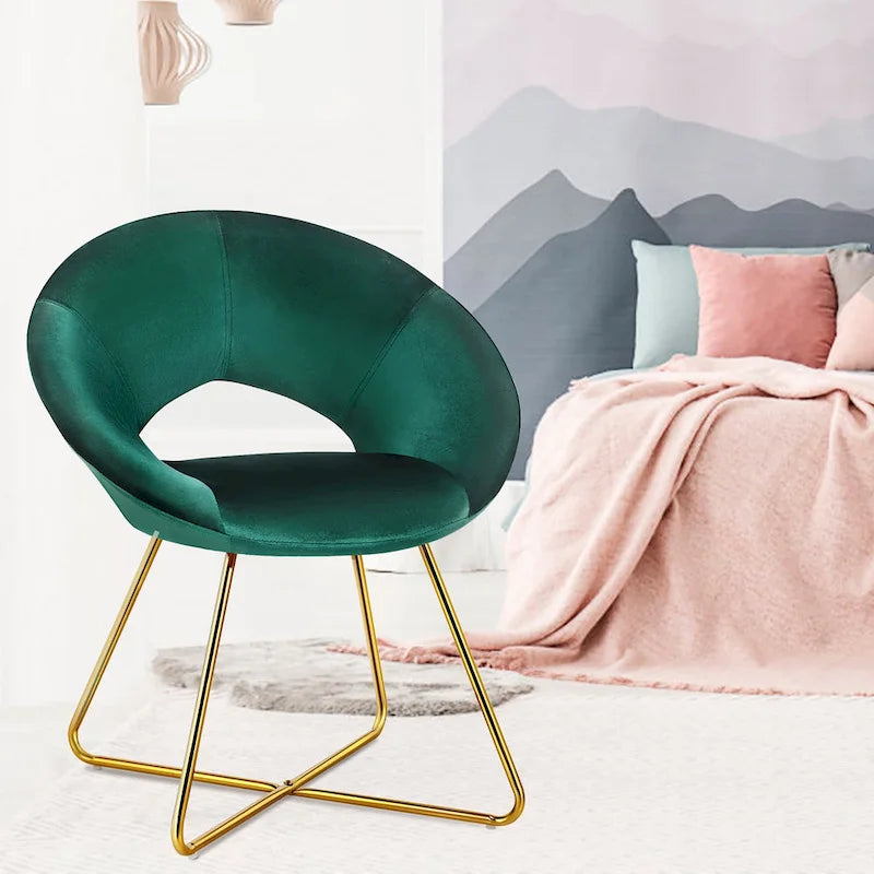 Costway Chaise d'appoint moderne en velours, chaise de coiffeuse rembourrée avec dorures - Voir détails