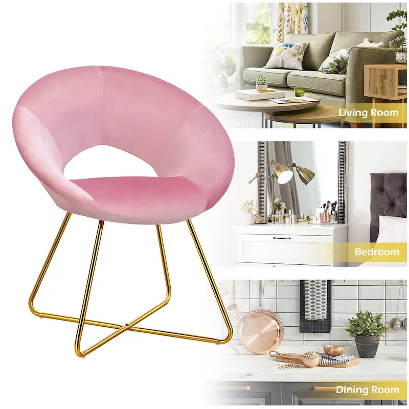 Costway Chaise d'appoint moderne en velours, chaise de coiffeuse rembourrée avec dorures - Voir détails