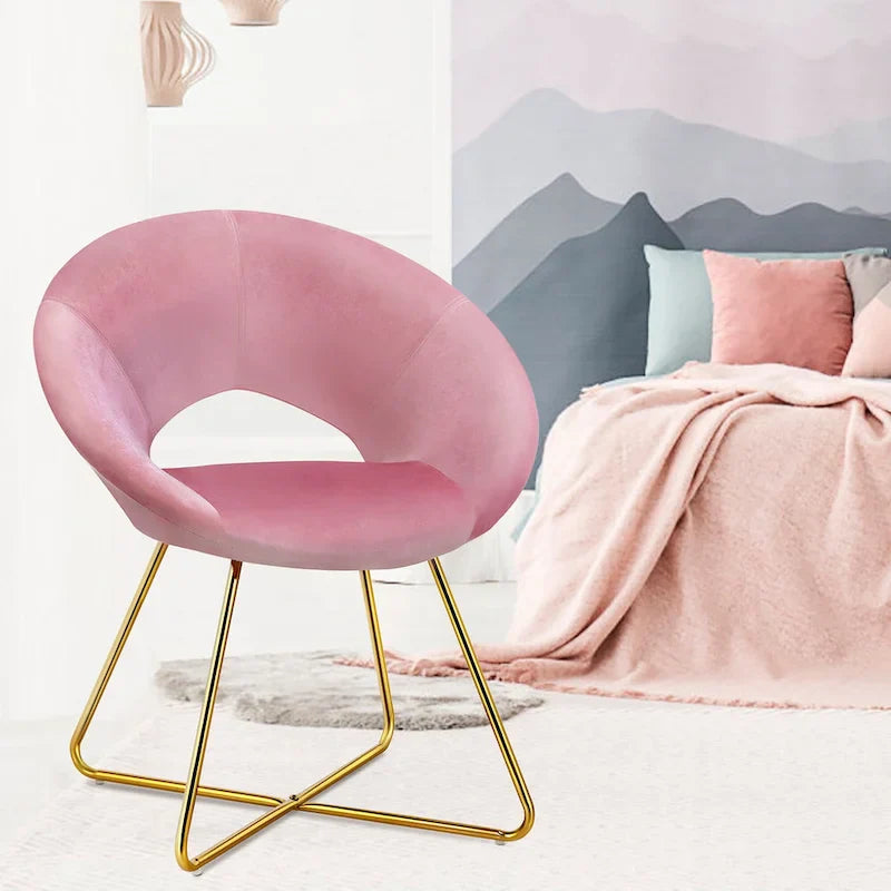 Costway Chaise d'appoint moderne en velours, chaise de coiffeuse rembourrée avec dorures - Voir détails