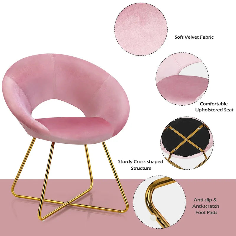Costway Chaise d'appoint moderne en velours, chaise de coiffeuse rembourrée avec dorures - Voir détails