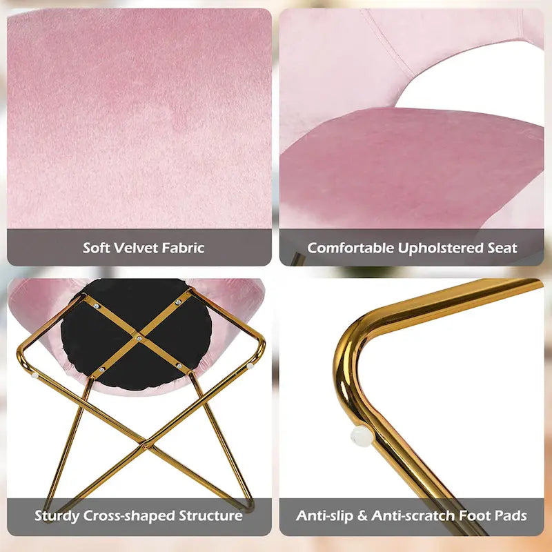 Costway Chaise d'appoint moderne en velours, chaise de coiffeuse rembourrée avec dorures - Voir détails