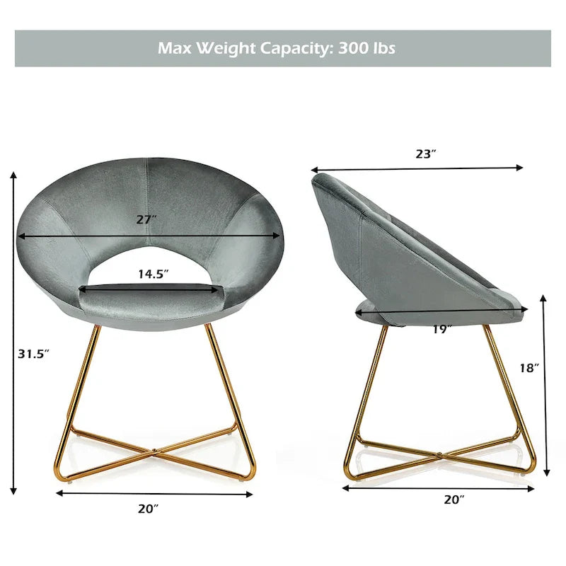 Costway Chaise d'appoint moderne en velours, chaise de coiffeuse rembourrée avec dorures - Voir détails