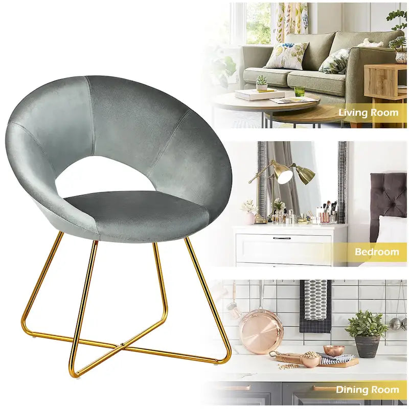 Costway Chaise d'appoint moderne en velours, chaise de coiffeuse rembourrée avec dorures - Voir détails