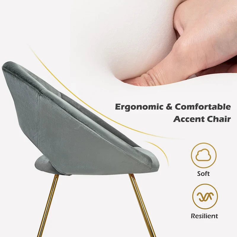 Costway Chaise d'appoint moderne en velours, chaise de coiffeuse rembourrée avec dorures - Voir détails