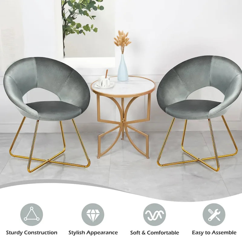 Costway Chaise d'appoint moderne en velours, chaise de coiffeuse rembourrée avec dorures - Voir détails