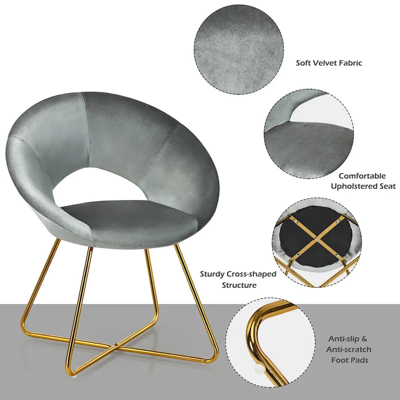 Costway Chaise d'appoint moderne en velours, chaise de coiffeuse rembourrée avec dorures - Voir détails
