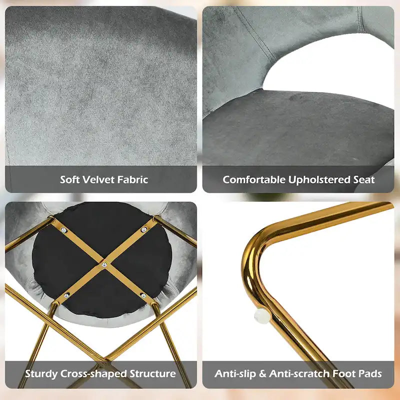 Costway Chaise d'appoint moderne en velours, chaise de coiffeuse rembourrée avec dorures - Voir détails