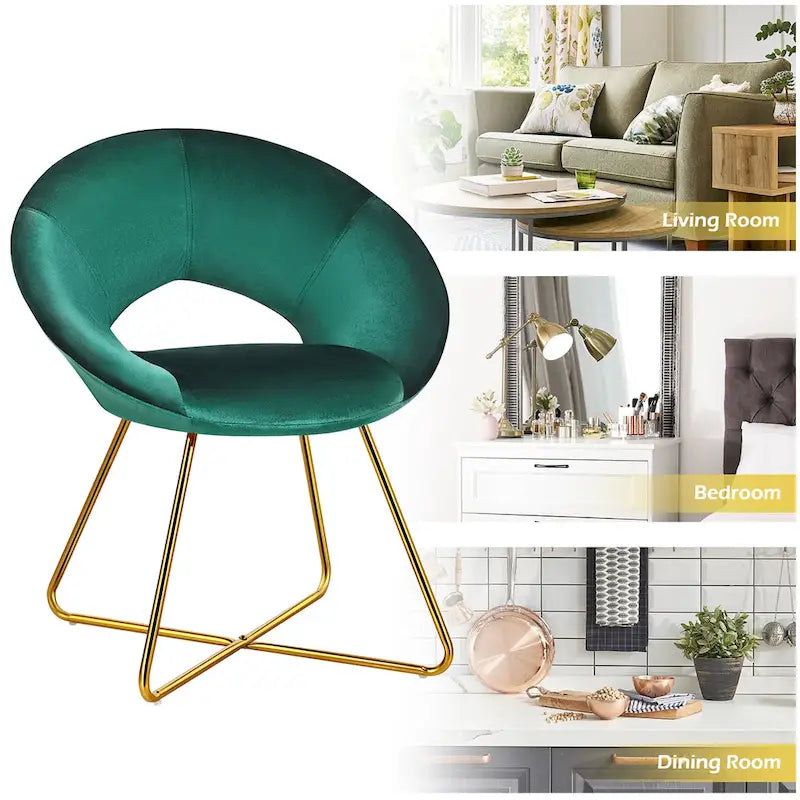 Costway Chaise d'appoint moderne en velours, chaise de coiffeuse rembourrée avec dorures - Voir détails