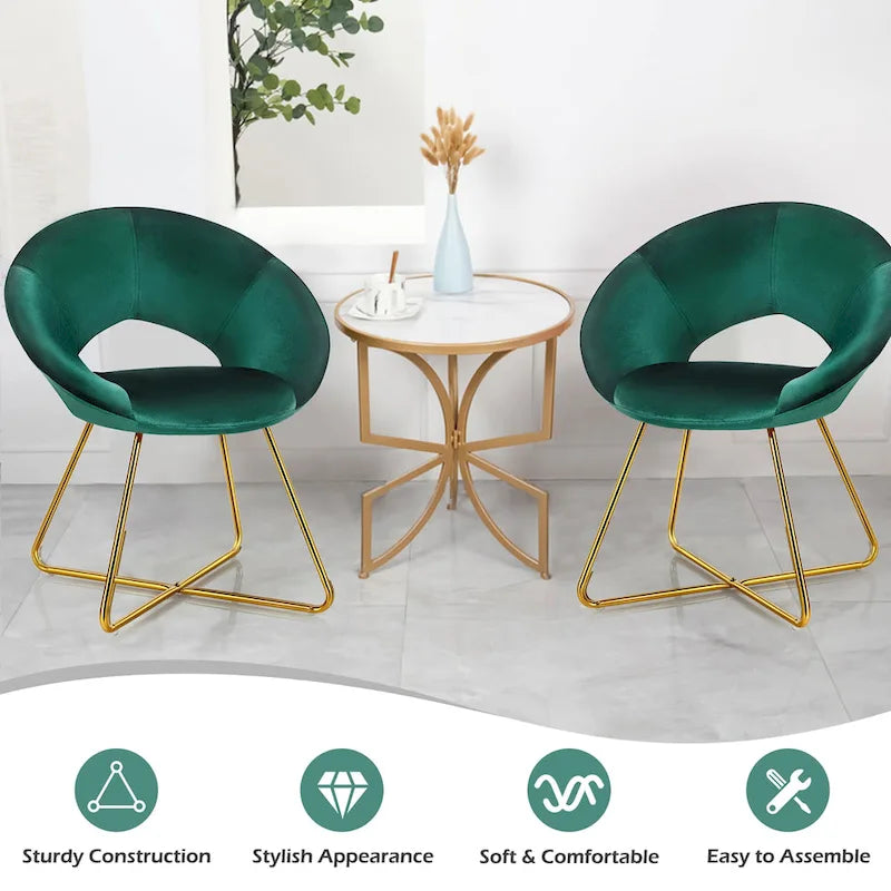 Costway Chaise d'appoint moderne en velours, chaise de coiffeuse rembourrée avec dorures - Voir détails
