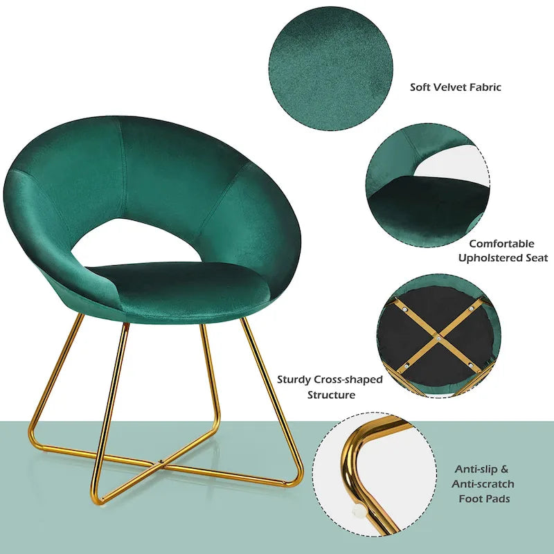 Costway Chaise d'appoint moderne en velours, chaise de coiffeuse rembourrée avec dorures - Voir détails