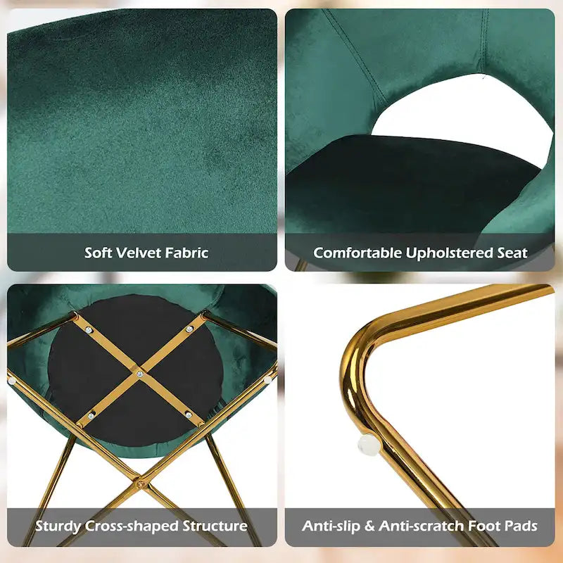 Costway Chaise d'appoint moderne en velours, chaise de coiffeuse rembourrée avec dorures - Voir détails