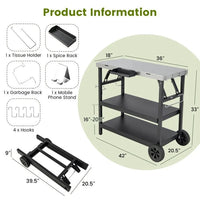 Chariot extérieur pliable 3 niveaux sur 2 roues avec porte-telephone - Noir - 42 x 20,5 x 33 (L x l x H)