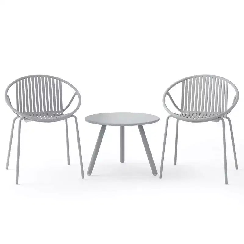 Costway Ensemble Bistro 3 Pièces Résistant aux Intempéries en PP Salon de Jardin avec Table Basse Ronde Gris/Vert