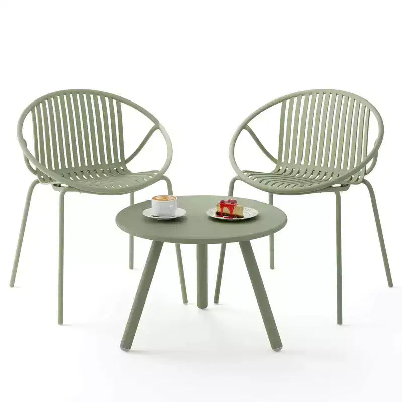 Costway Ensemble Bistro 3 Pièces Résistant aux Intempéries en PP Salon de Jardin avec Table Basse Ronde Gris/Vert