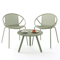 Costway Ensemble Bistro 3 Pièces Résistant aux Intempéries en PP Salon de Jardin avec Table Basse Ronde Gris/Vert