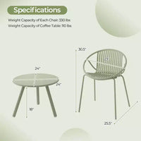 Costway Ensemble Bistro 3 Pièces Résistant aux Intempéries en PP Salon de Jardin avec Table Basse Ronde Gris/Vert