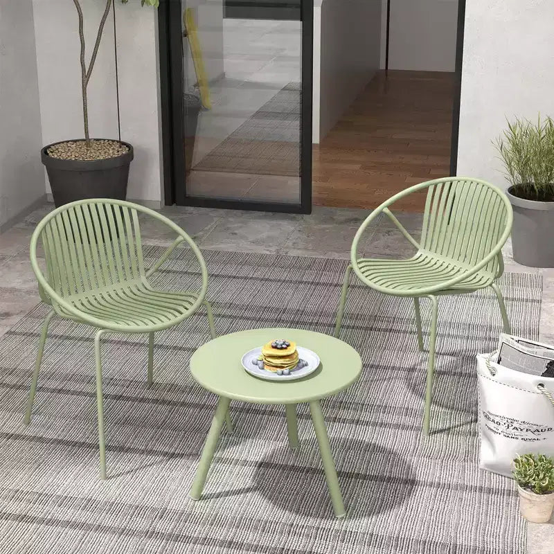 Costway Ensemble Bistro 3 Pièces Résistant aux Intempéries en PP Salon de Jardin avec Table Basse Ronde Gris/Vert