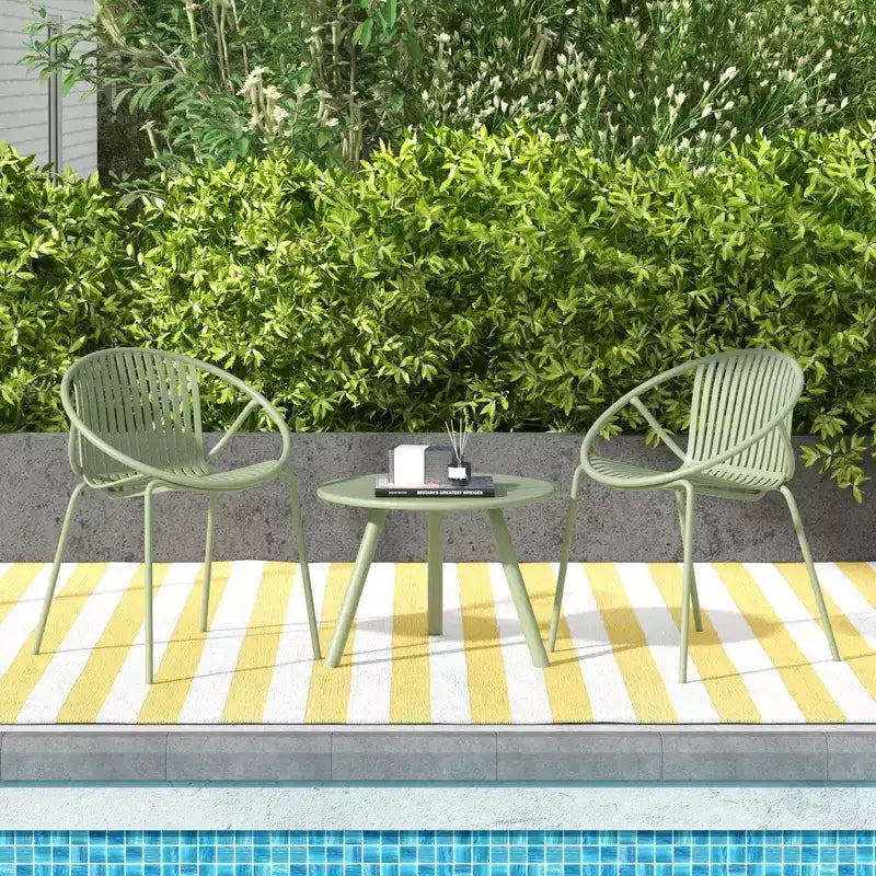 Costway Ensemble Bistro 3 Pièces Résistant aux Intempéries en PP Salon de Jardin avec Table Basse Ronde Gris/Vert