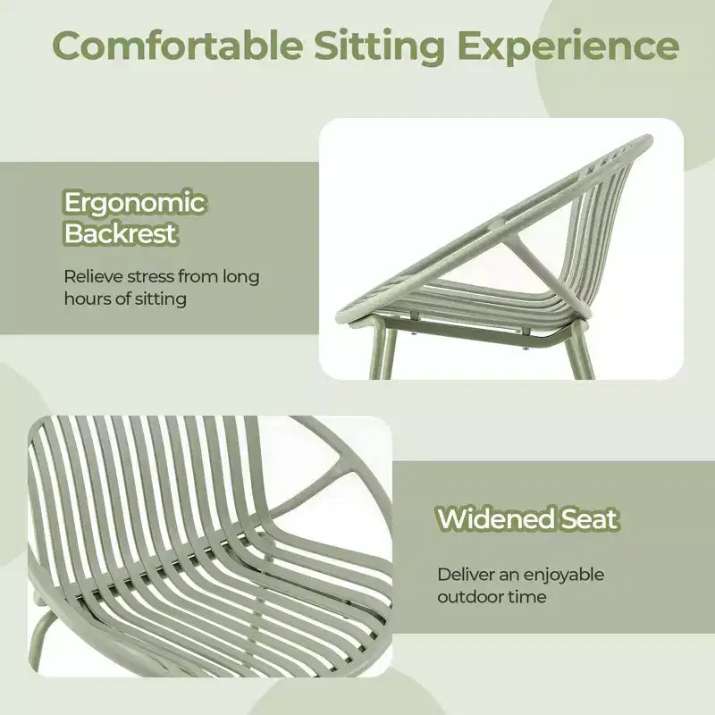 Costway Ensemble Bistro 3 Pièces Résistant aux Intempéries en PP Salon de Jardin avec Table Basse Ronde Gris/Vert