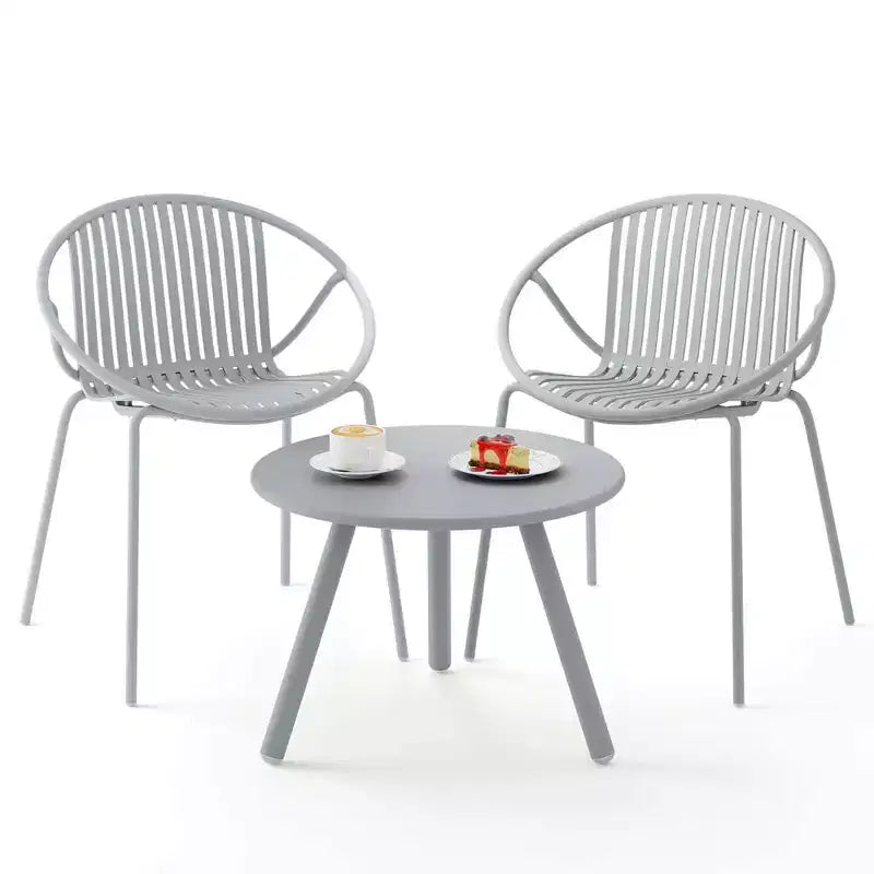 Costway Ensemble Bistro 3 Pièces Résistant aux Intempéries en PP Salon de Jardin avec Table Basse Ronde Gris/Vert