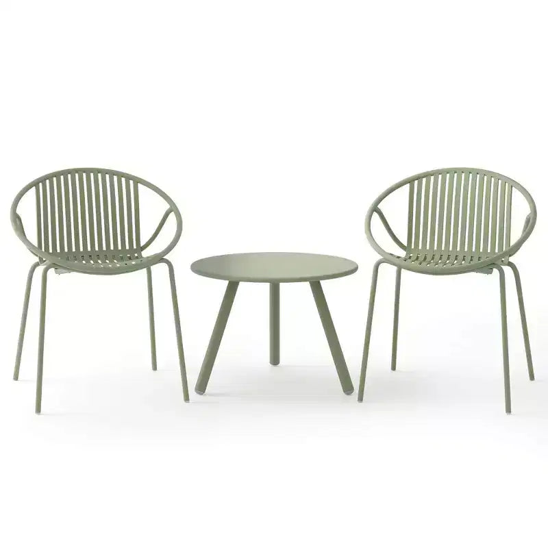 Costway Ensemble Bistro 3 Pièces Résistant aux Intempéries en PP Salon de Jardin avec Table Basse Ronde Gris/Vert