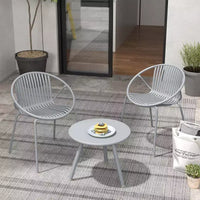 Costway Ensemble Bistro 3 Pièces Résistant aux Intempéries en PP Salon de Jardin avec Table Basse Ronde Gris/Vert