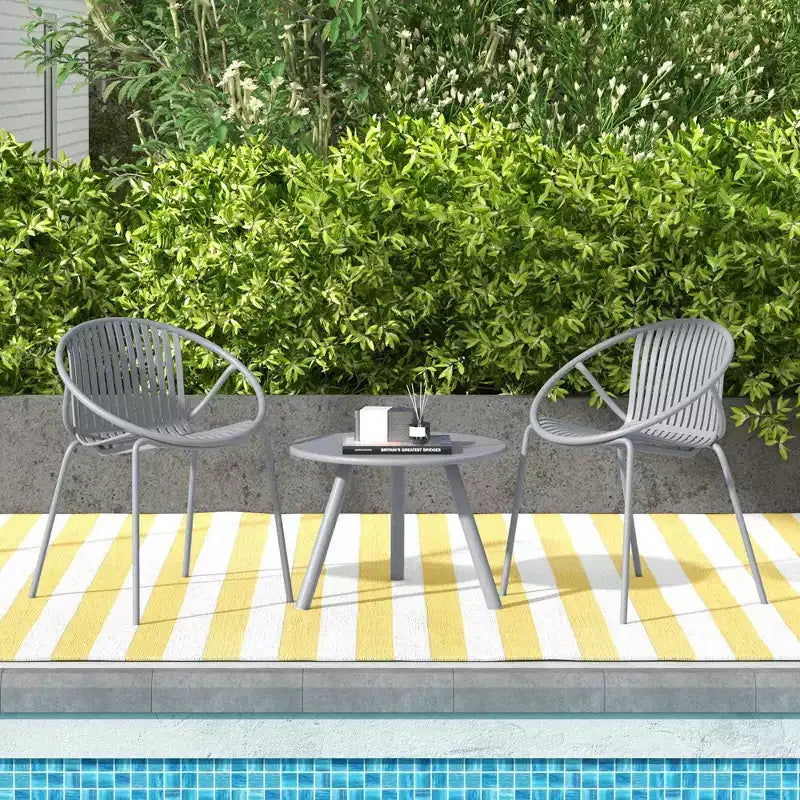 Costway Ensemble Bistro 3 Pièces Résistant aux Intempéries en PP Salon de Jardin avec Table Basse Ronde Gris/Vert