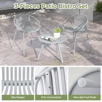 Costway Ensemble Bistro 3 Pièces Résistant aux Intempéries en PP Salon de Jardin avec Table Basse Ronde Gris/Vert
