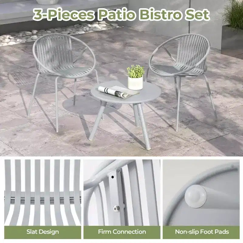 Costway Ensemble Bistro 3 Pièces Résistant aux Intempéries en PP Salon de Jardin avec Table Basse Ronde Gris/Vert
