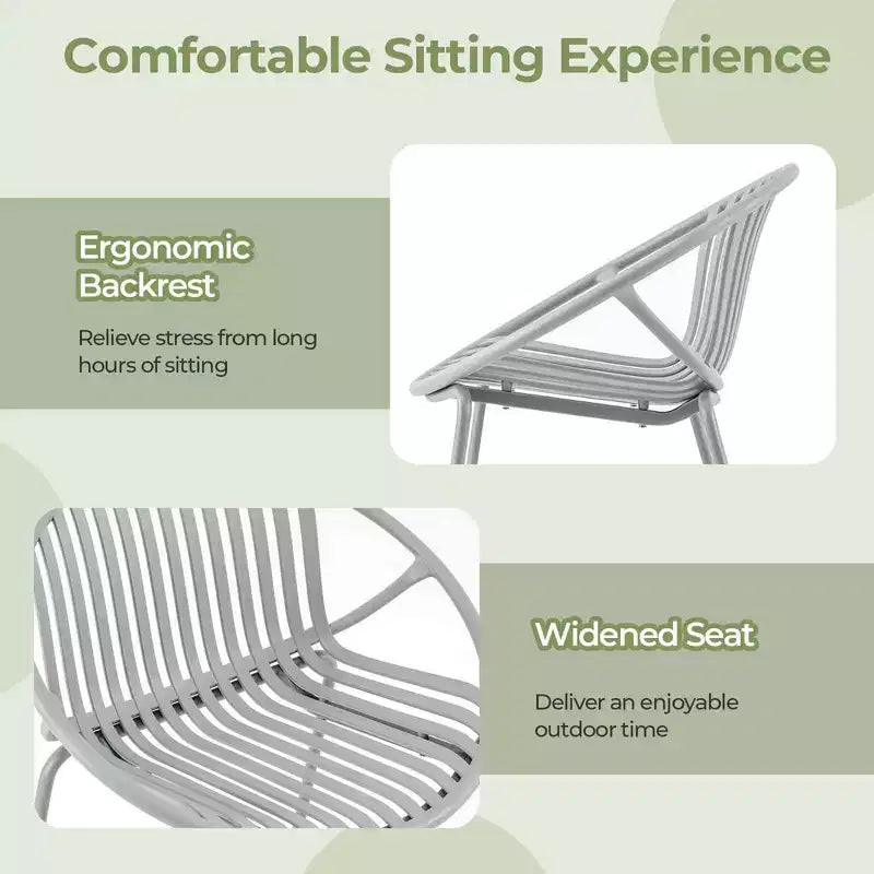 Costway Ensemble Bistro 3 Pièces Résistant aux Intempéries en PP Salon de Jardin avec Table Basse Ronde Gris/Vert