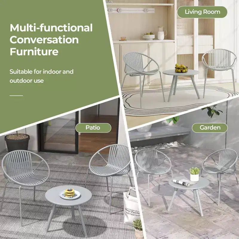 Costway Ensemble Bistro 3 Pièces Résistant aux Intempéries en PP Salon de Jardin avec Table Basse Ronde Gris/Vert
