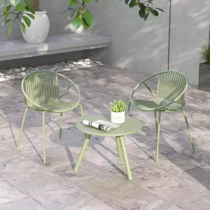 Costway Ensemble Bistro 3 Pièces Résistant aux Intempéries en PP Salon de Jardin avec Table Basse Ronde Gris/Vert
