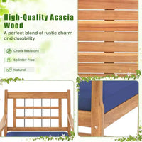 Costway Ensemble Bistro de Patio 3 Pièces en Bois d'Acacia, Salon de Jardin avec Coussins Blanc Cassé/Gris/Bleu Marine