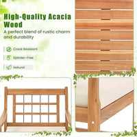 Costway Ensemble Bistro de Patio 3 Pièces en Bois d'Acacia, Salon de Jardin avec Coussins Blanc Cassé/Gris/Bleu Marine