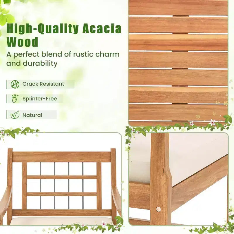 Costway Ensemble Bistro de Patio 3 Pièces en Bois d'Acacia, Salon de Jardin avec Coussins Blanc Cassé/Gris/Bleu Marine