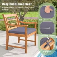 Costway Ensemble Bistro de Patio 3 Pièces en Bois d'Acacia, Salon de Jardin avec Coussins Blanc Cassé/Gris/Bleu Marine