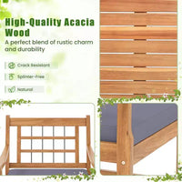 Costway Ensemble Bistro de Patio 3 Pièces en Bois d'Acacia, Salon de Jardin avec Coussins Blanc Cassé/Gris/Bleu Marine