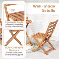 Ensemble de bistro Costway 3 pièces en bois d'acacia pour patio, table et chaises pliantes d'extérieur avec coussins, blanc cassé/bleu marine/gris