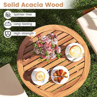 Ensemble de bistro Costway 3 pièces en bois d'acacia pour patio, table et chaises pliantes d'extérieur avec coussins, blanc cassé/bleu marine/gris