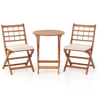 Ensemble de bistro Costway 3 pièces en bois d'acacia pour patio, table et chaises pliantes d'extérieur avec coussins, blanc cassé/bleu marine/gris