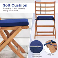 Ensemble de bistro Costway 3 pièces en bois d'acacia pour patio, table et chaises pliantes d'extérieur avec coussins, blanc cassé/bleu marine/gris